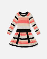 Striped Knit Dress Beige Black And Pink-0