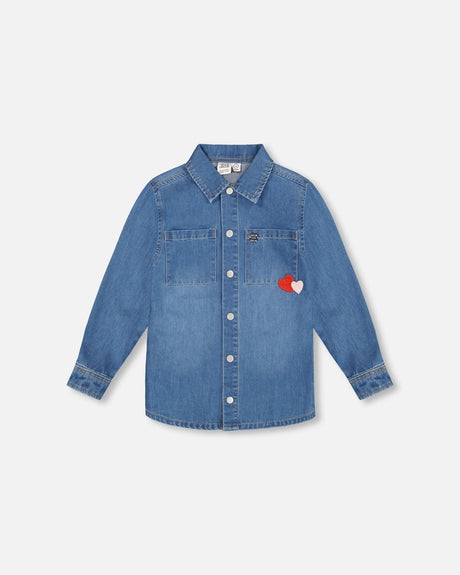 Denim Shirt Light Blue With Patch Pockets And Apple Patch-0