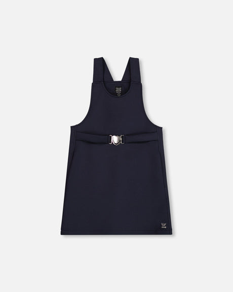 Milano Jumper Dress Navy Blue With Buckle Detail-0