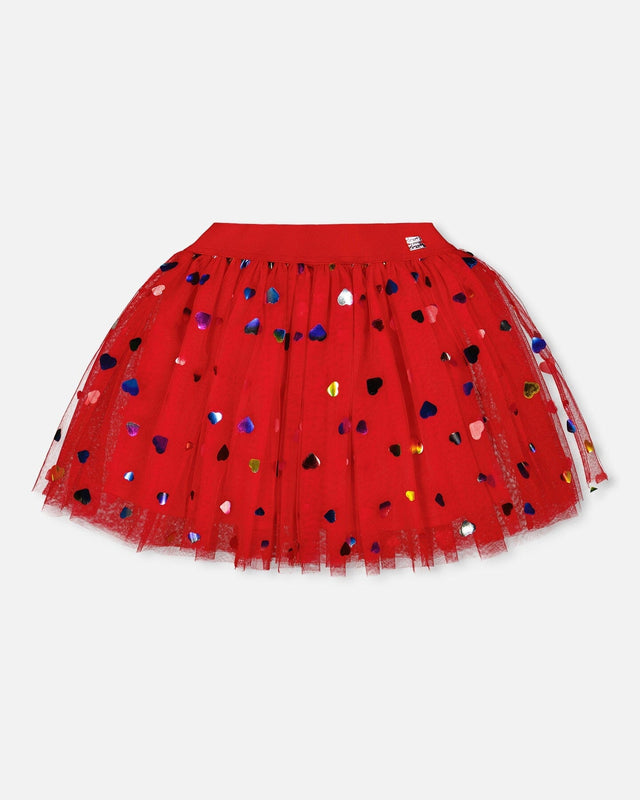 Tulle Skirt Red With Iridescent Heart Confettis-0