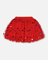 Tulle Skirt Red With Iridescent Heart Confettis-2