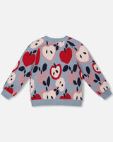 Knit Sweater Blue And Red With Apple Heart Jacquard-2