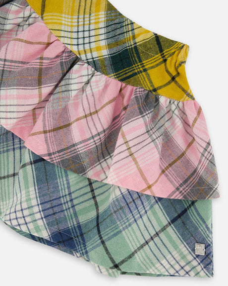Two-Tiered Flannel Skirt Green Pink And Yellow-3