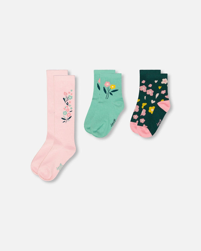 3-Pack Knit Socks Pink And Green-0