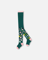 Knit Tights Dark Green With Flower Motifs-0