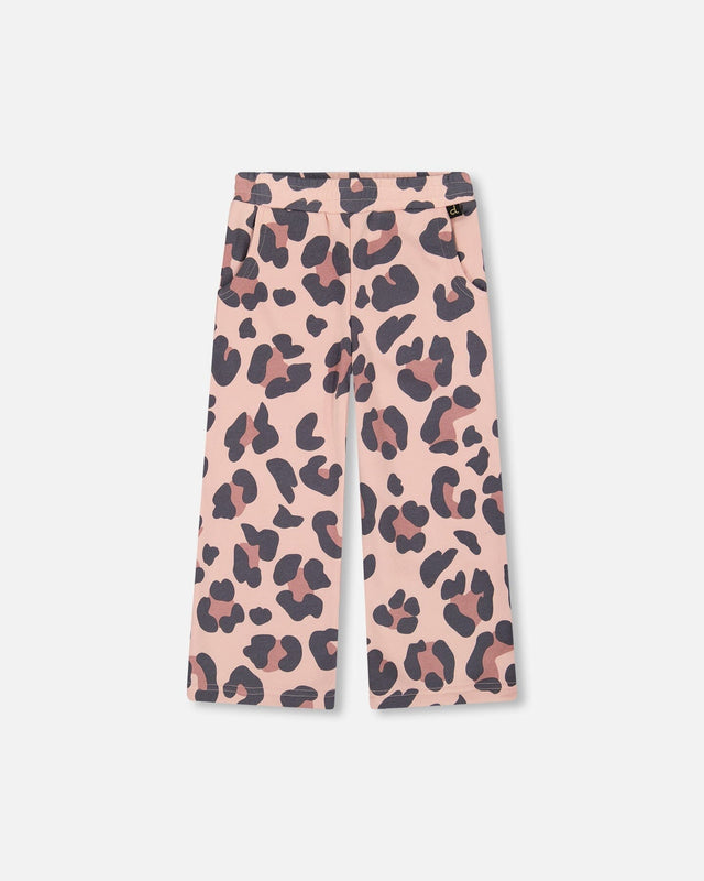 French Terry Wide Leg Sweatpants Pink Leopard-0