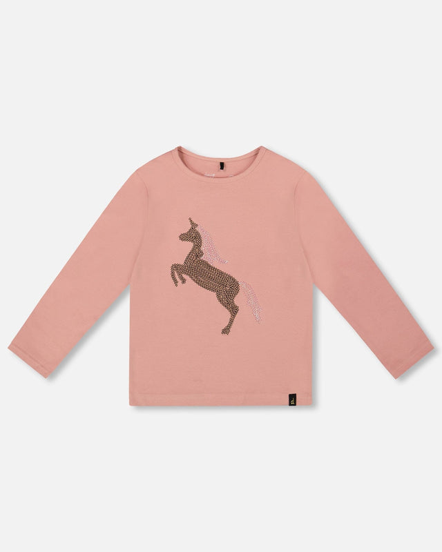 Organic Cotton Long Sleeve T-Shirt Dusty Pink With Sequin Unicorn-0