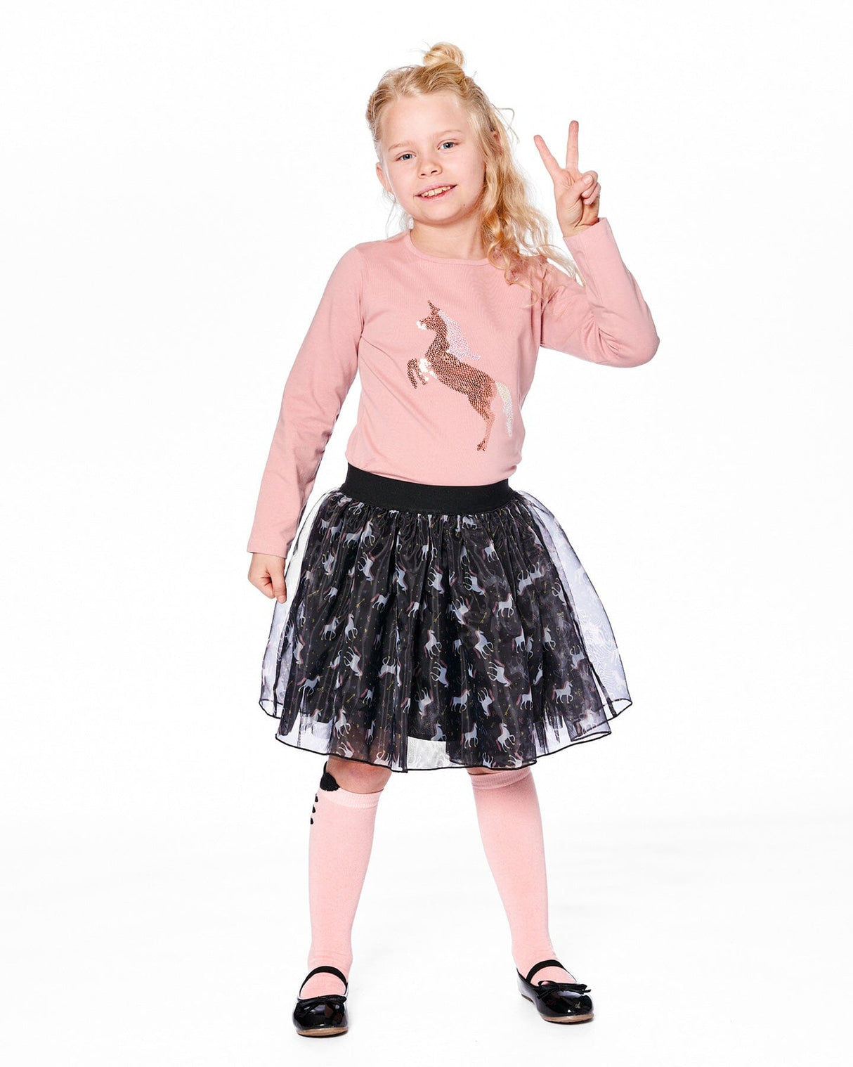 Organic Cotton Long Sleeve T-Shirt Dusty Pink With Sequin Unicorn-1