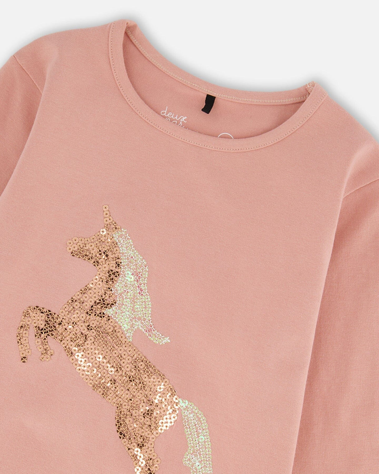 Organic Cotton Long Sleeve T-Shirt Dusty Pink With Sequin Unicorn-3