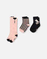 3-Pack Knit Socks Black And Pink-0