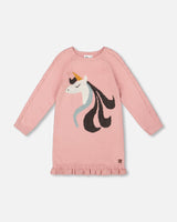 Knitted Dress Dusty Pink With Unicorn Intarsia-0