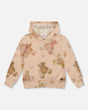 Glittering French Terry Hoodie Beige Teddy Bear Print-0