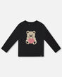 Black Organic Cotton T-Shirt With Reversible Sequin Teddy Bear-0