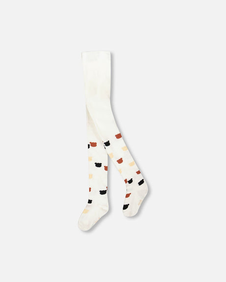 Knit Tights Off-White With Teddy Bear Pattern-0