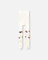 Knit Tights Off-White With Teddy Bear Pattern-1