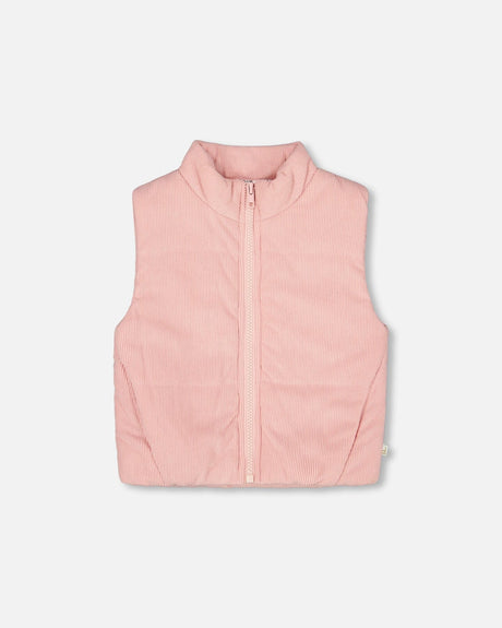 Corduroy Puffy Sleeveless Vest Dusty Pink-0