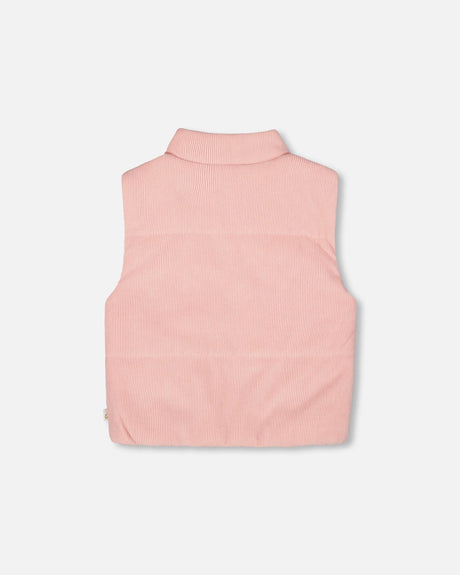 Corduroy Puffy Sleeveless Vest Dusty Pink-3