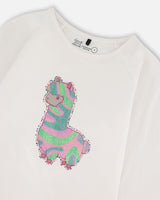 Organic Cotton T-Shirt Off White With Llama-4