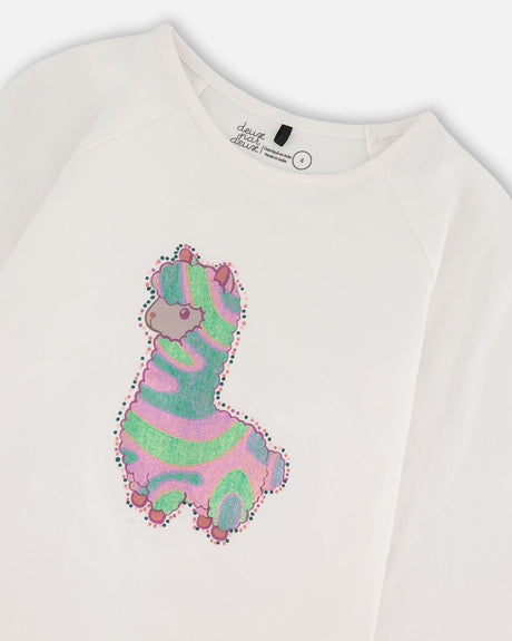 Organic Cotton T-Shirt Off White With Llama-4