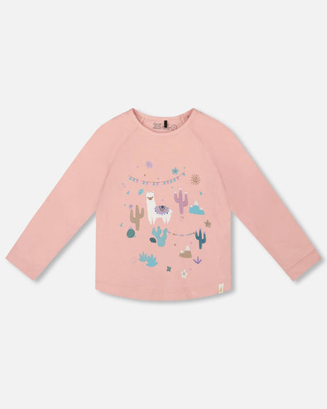 Organic Cotton T-Shirt Dusty Pink With Llama-0