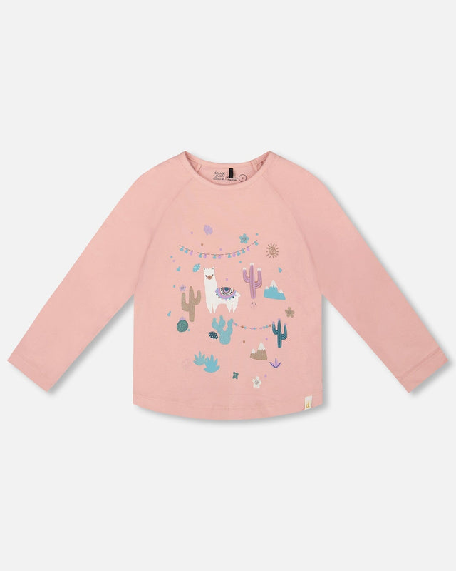 Organic Cotton T-Shirt Dusty Pink With Llama-0