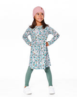 Half Button Organic Cotton Dress Blue Llama Print-1