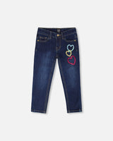 Stretch Jeans Blue Denim With Glittery Hearts-0