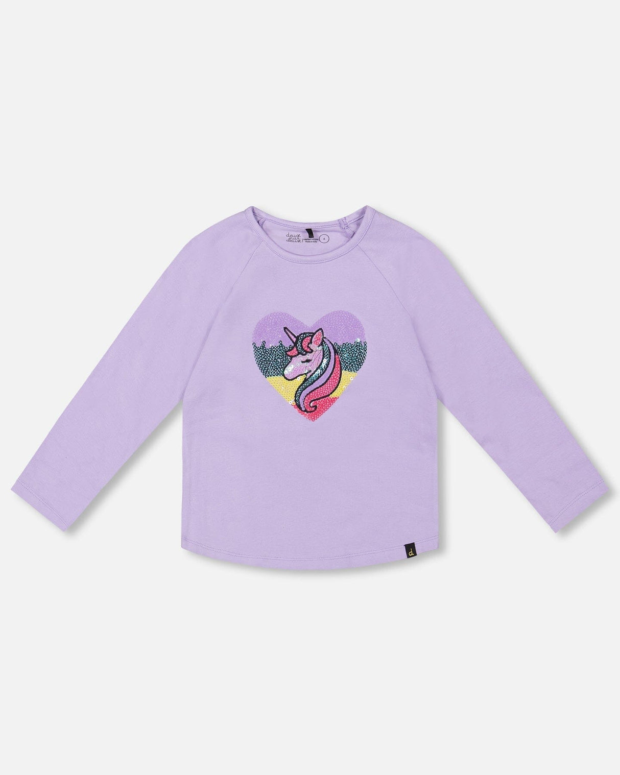 Organic Cotton Long Sleeve T-Shirt Lavender With Sequin Unicorn-0