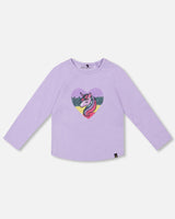 Organic Cotton Long Sleeve T-Shirt Lavender With Sequin Unicorn-0