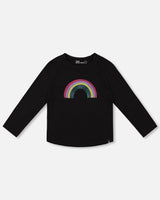 Organic Cotton Long Sleeve T-Shirt Black With Sequin Rainbow-0