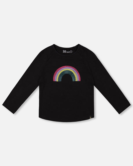 Organic Cotton Long Sleeve T-Shirt Black With Sequin Rainbow-0