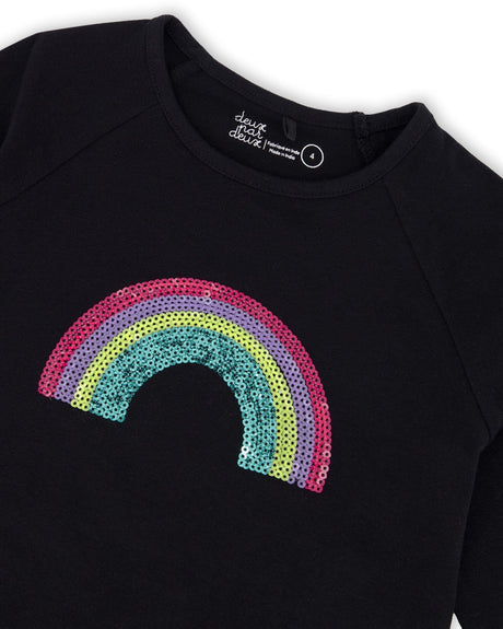 Organic Cotton Long Sleeve T-Shirt Black With Sequin Rainbow-3