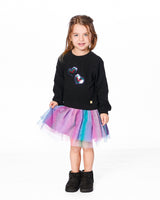 Bi-Material Dress Black With Mesh Skirt-1