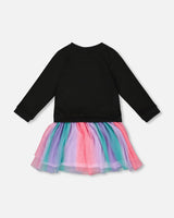 Bi-Material Dress Black With Mesh Skirt-2