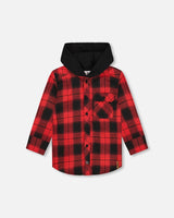 Plaid Flannel Shirt With Hoodie Red And Black-0