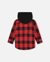Plaid Flannel Shirt With Hoodie Red And Black-2