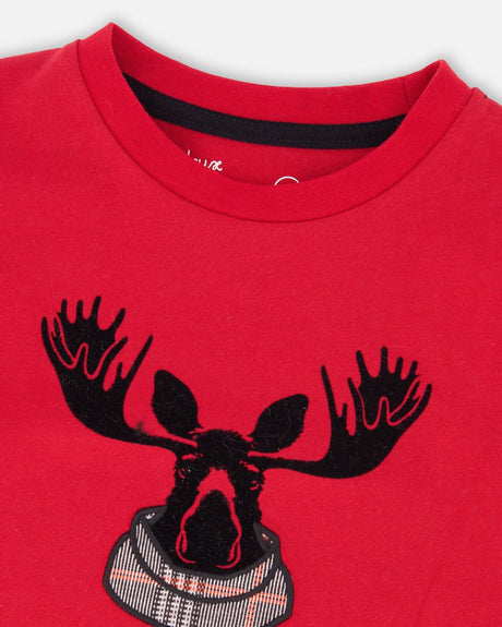 Jersey T-Shirt Cherry Red With Moose-3