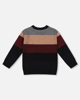 Color Block Knit Sweater Red And Black-2