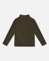 Shiny Rib Mock Neck Top Black And Gold-2