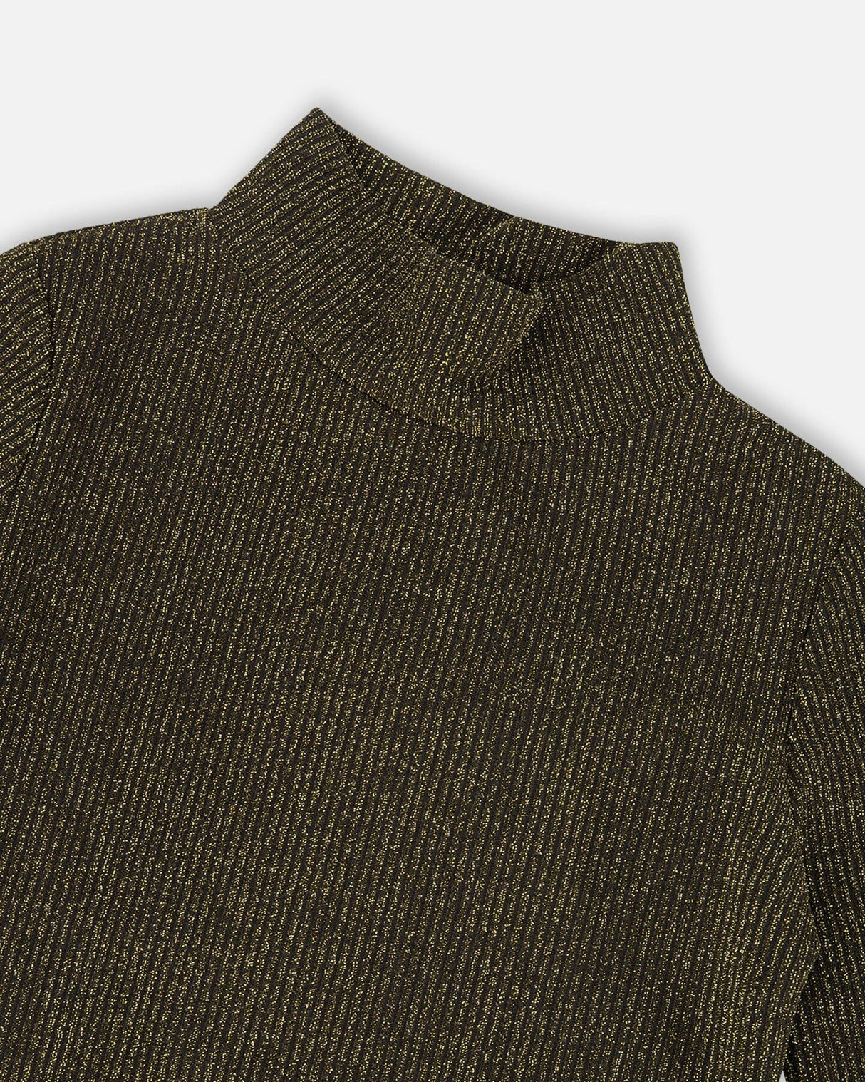 Shiny Rib Mock Neck Top Black And Gold-3