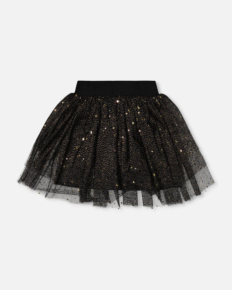 Multi Layer Glittering Mesh Skirt Black-1