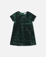 Velvet Short Sleeve Dress Forest Green-0