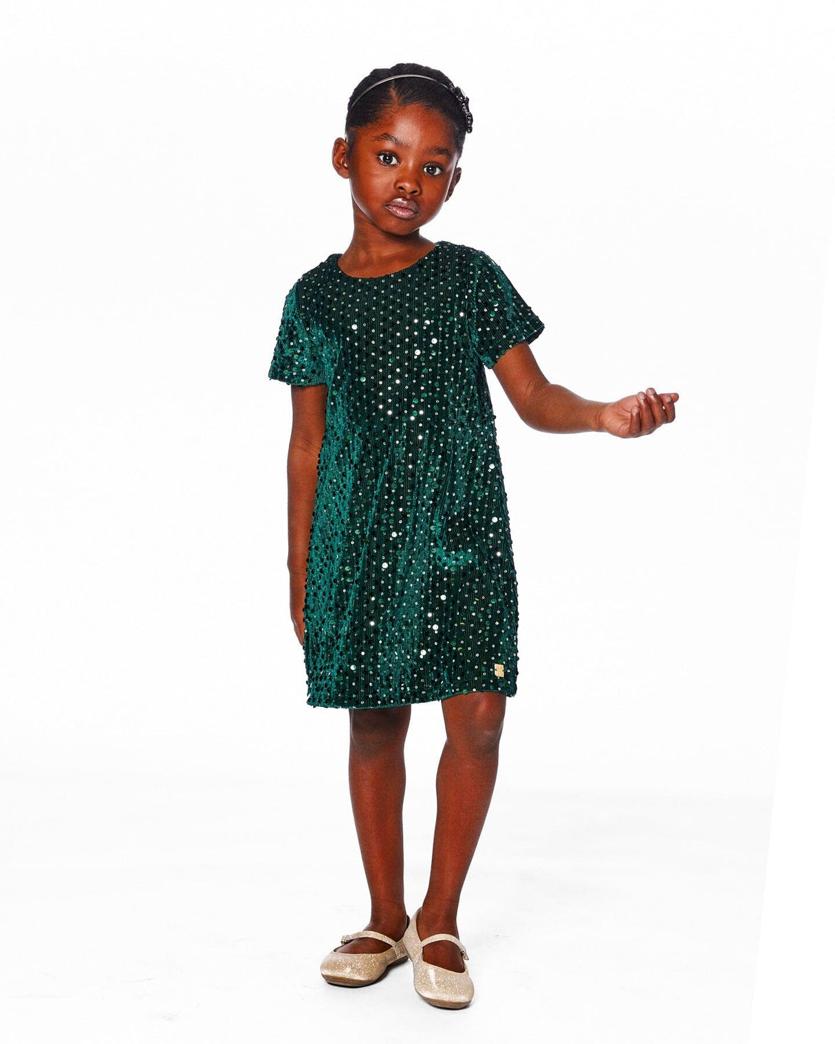 Velvet Short Sleeve Dress Forest Green-1