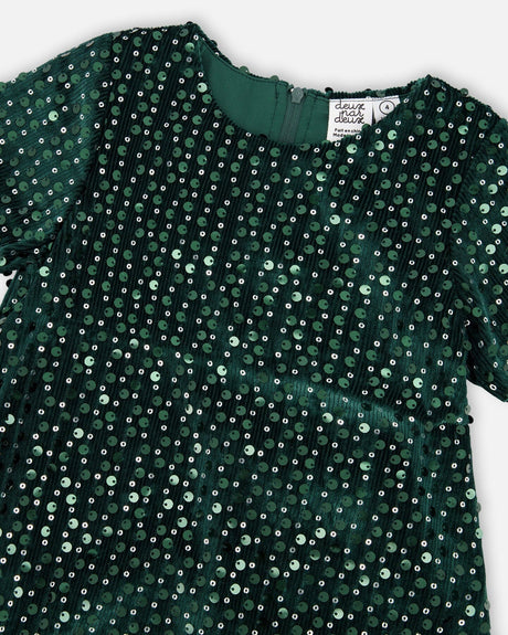 Velvet Short Sleeve Dress Forest Green-3