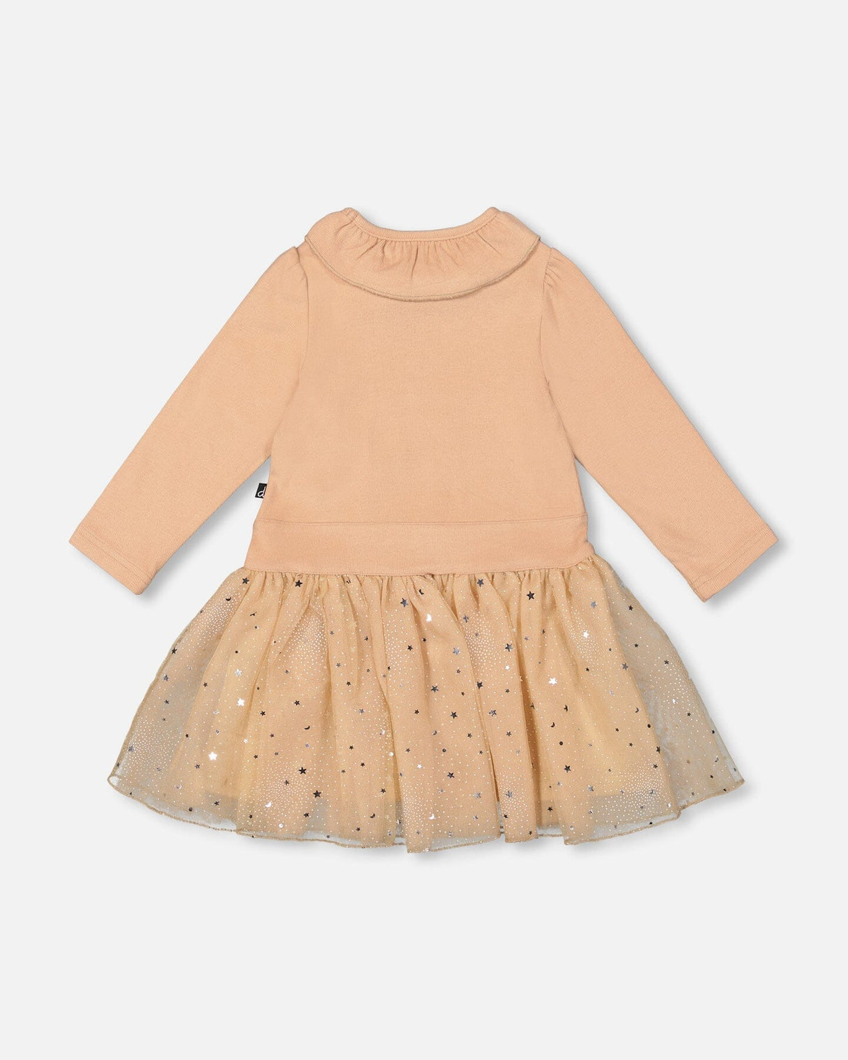 Bi-Material Dress With Glittering Skirt Beige-2