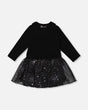 Bi-Material Dress With Glittering Skirt Black-0