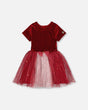 Bi-Material Short Sleeve Party Dress Red-0