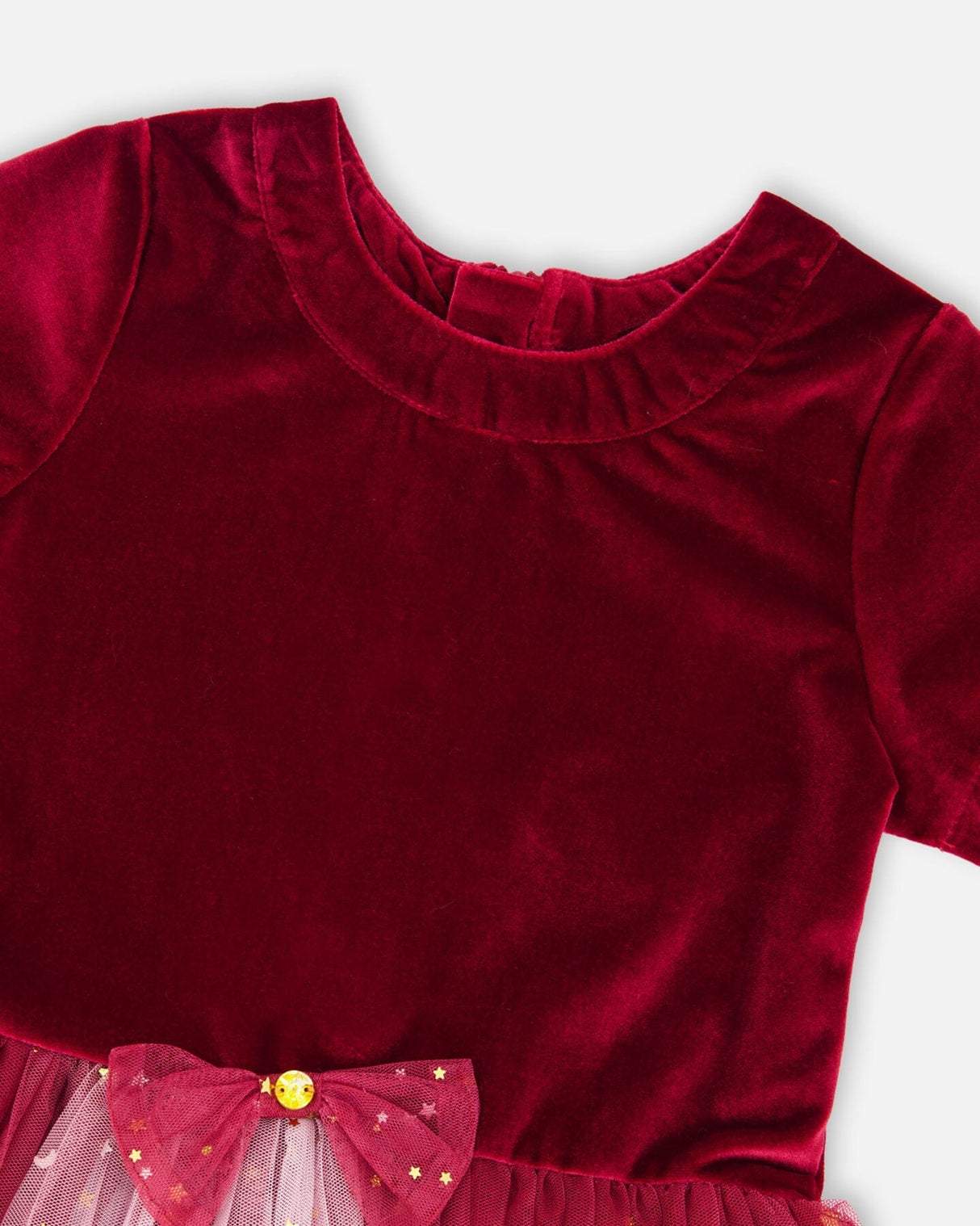 Bi-Material Short Sleeve Party Dress Red-3