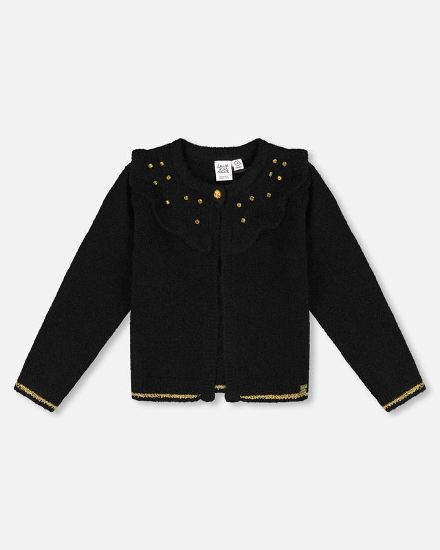 Knitted Cardigan With Rhinestones Black-0