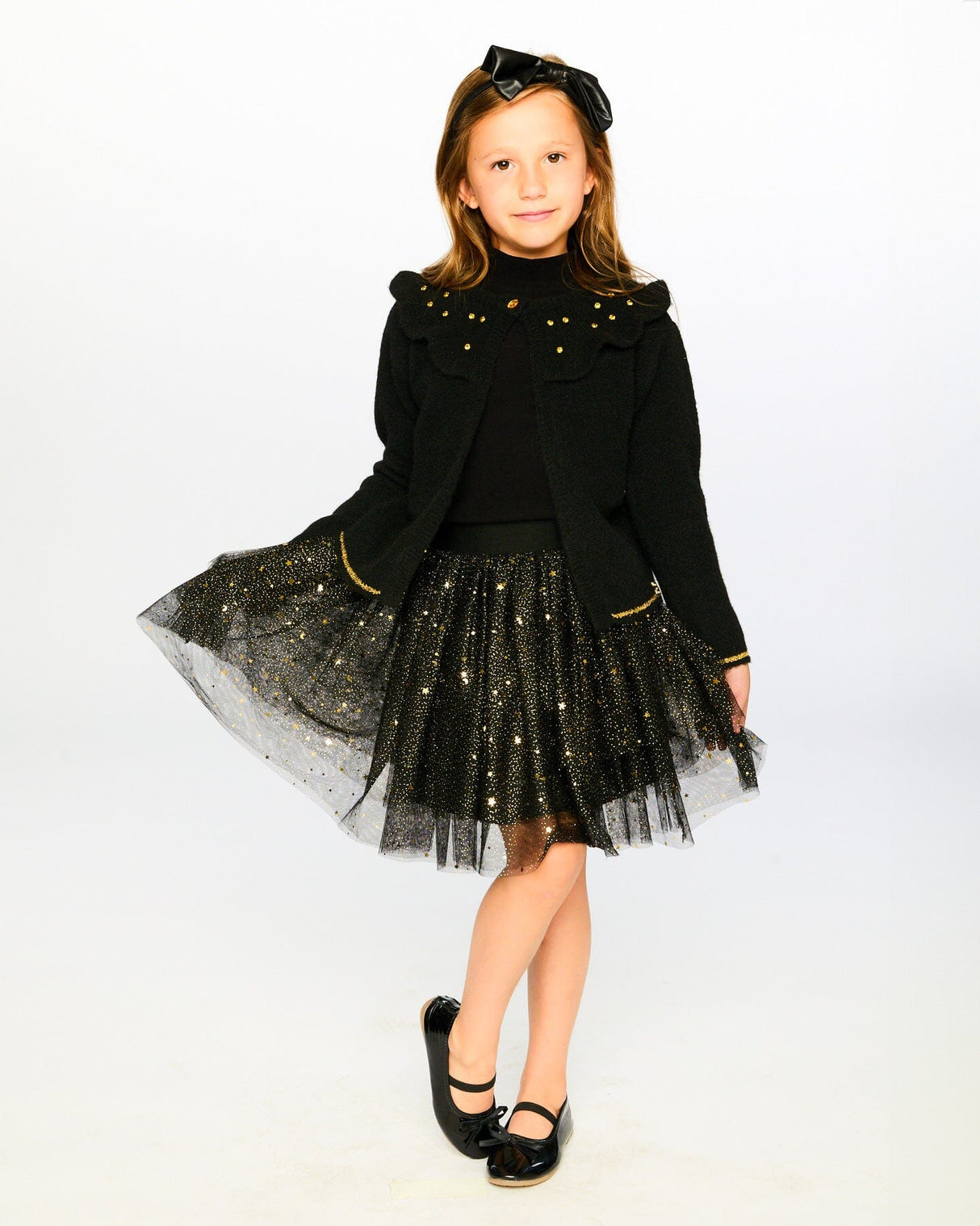 Knitted Cardigan With Rhinestones Black-1